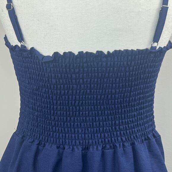 Yidarton Navy Blue Tie Front Summer Tank Midi Dress Size M Smocked Back - Picture 11 of 14